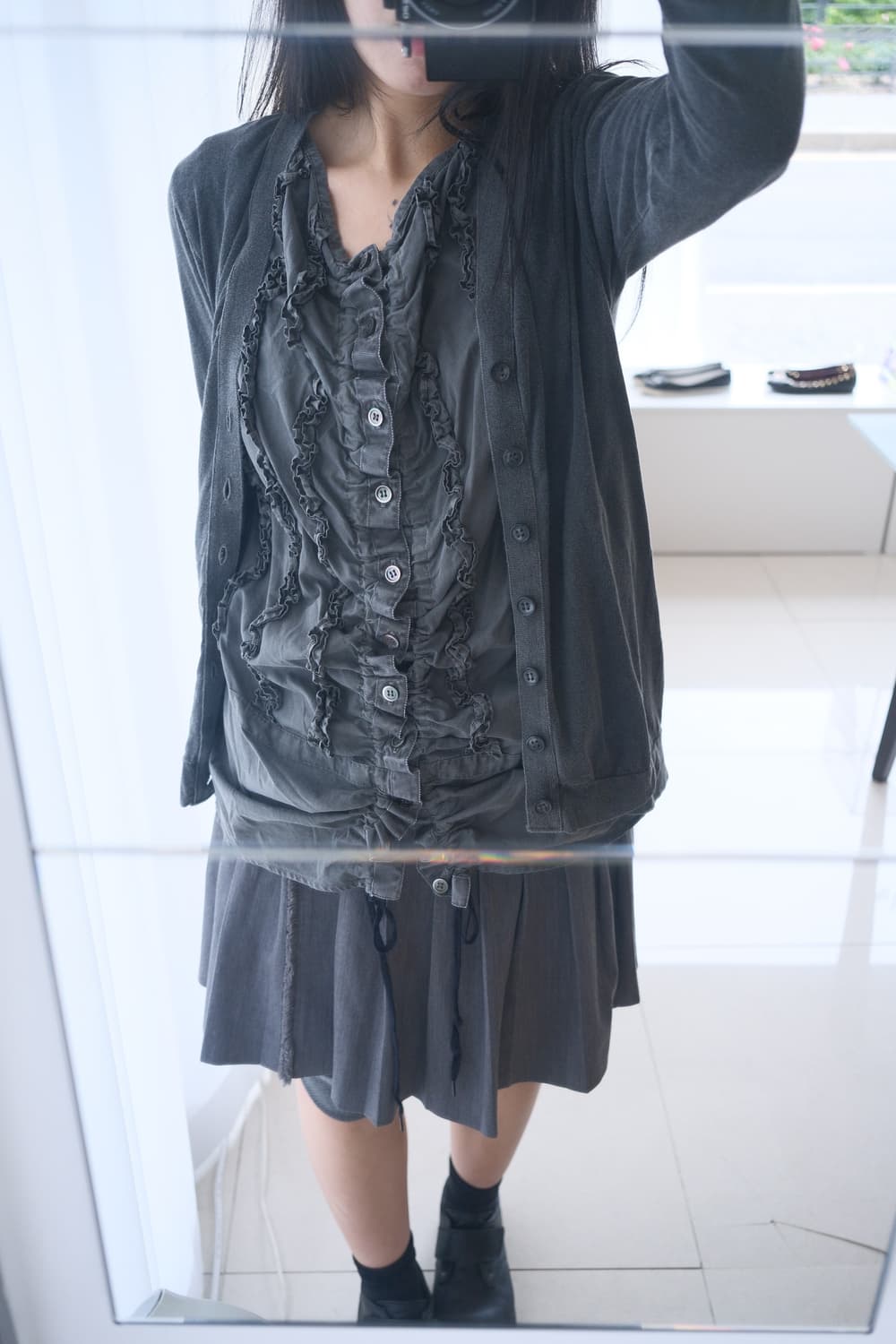 frill shirts docking washed cardigan 상품이미지2