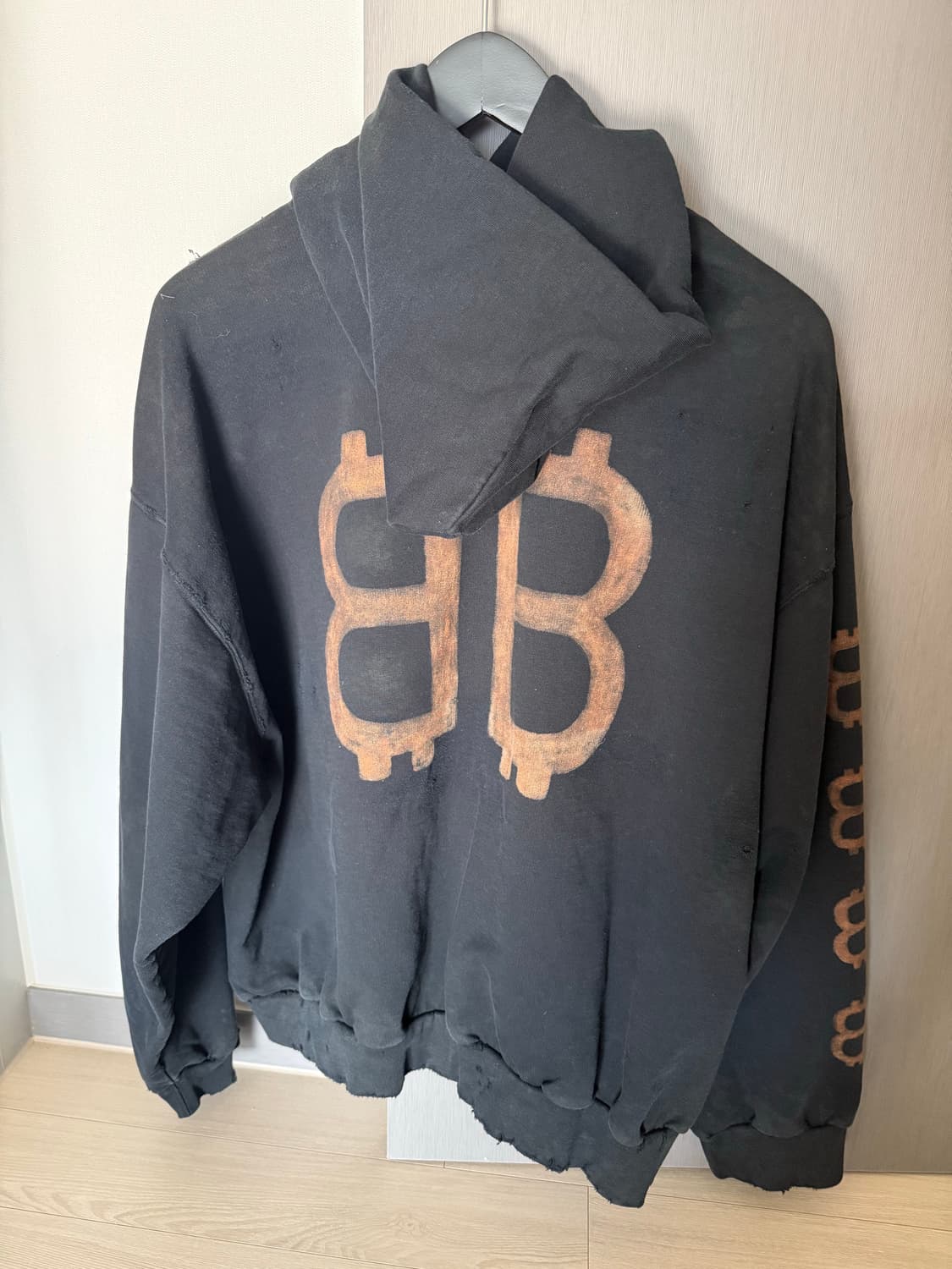 발렌시아가 크립토 로고 프린트 코튼 저지 후드 티셔츠 상품이미지2