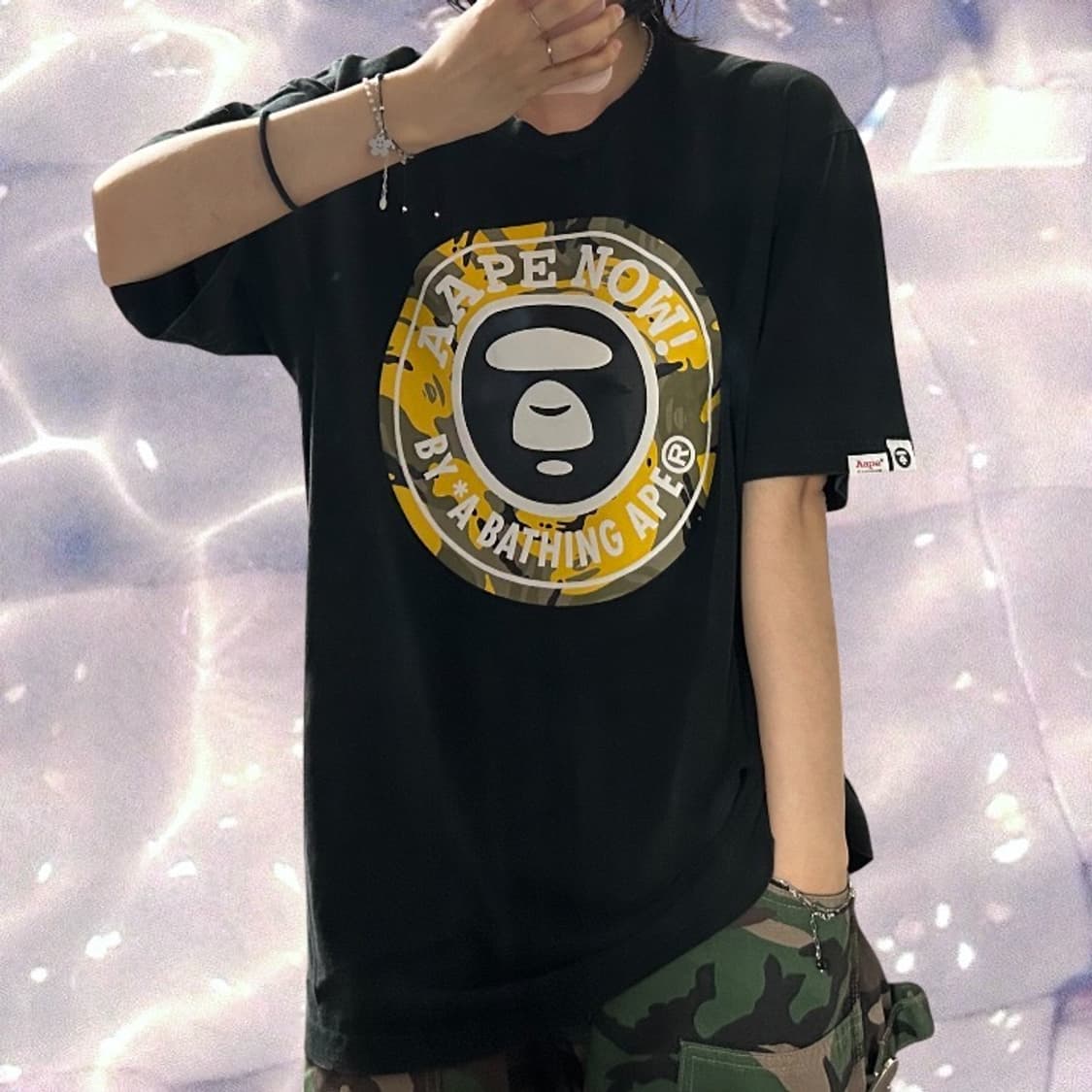 BAPE 베이프 에이프 나우 문페이스 반팔 티셔츠 블랙 XL  상품이미지3