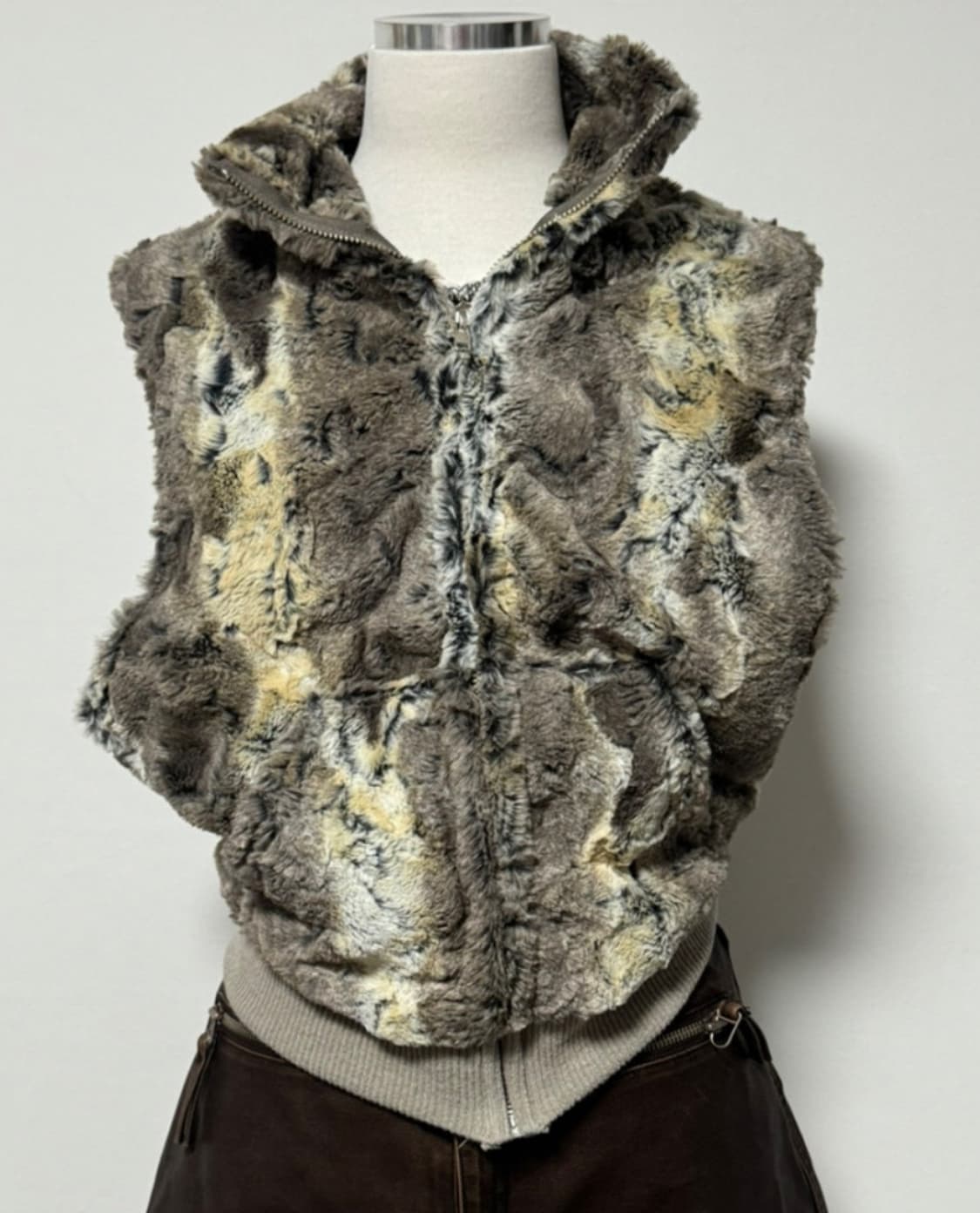 믹스 컬러 퍼 지퍼 집업 조끼 베스트 상품이미지2