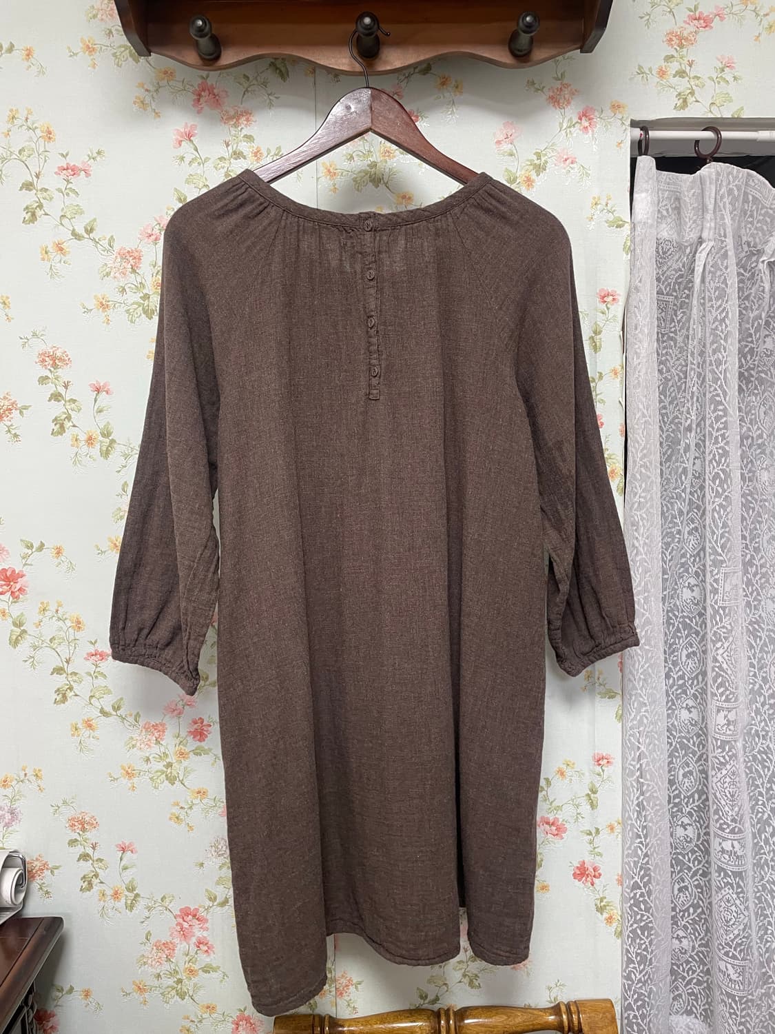 브라운 칠부 린넨 롱 상의 상품이미지1