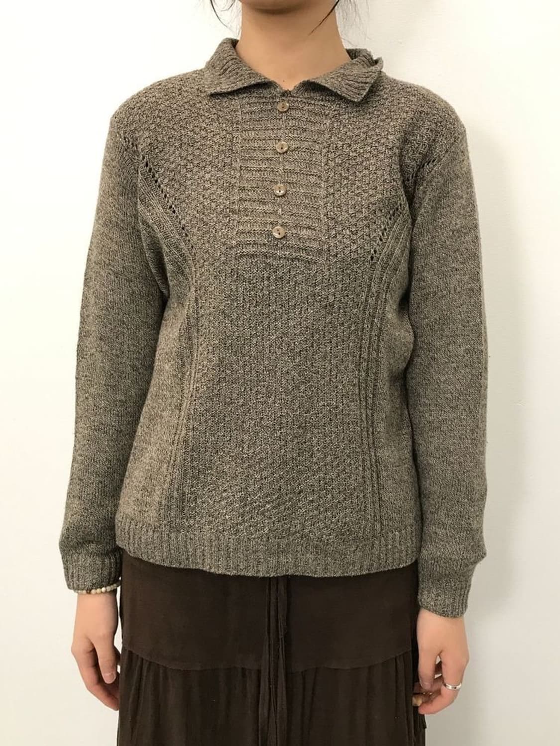 JPN Natural Basic Brown Henley Knit 상품이미지2