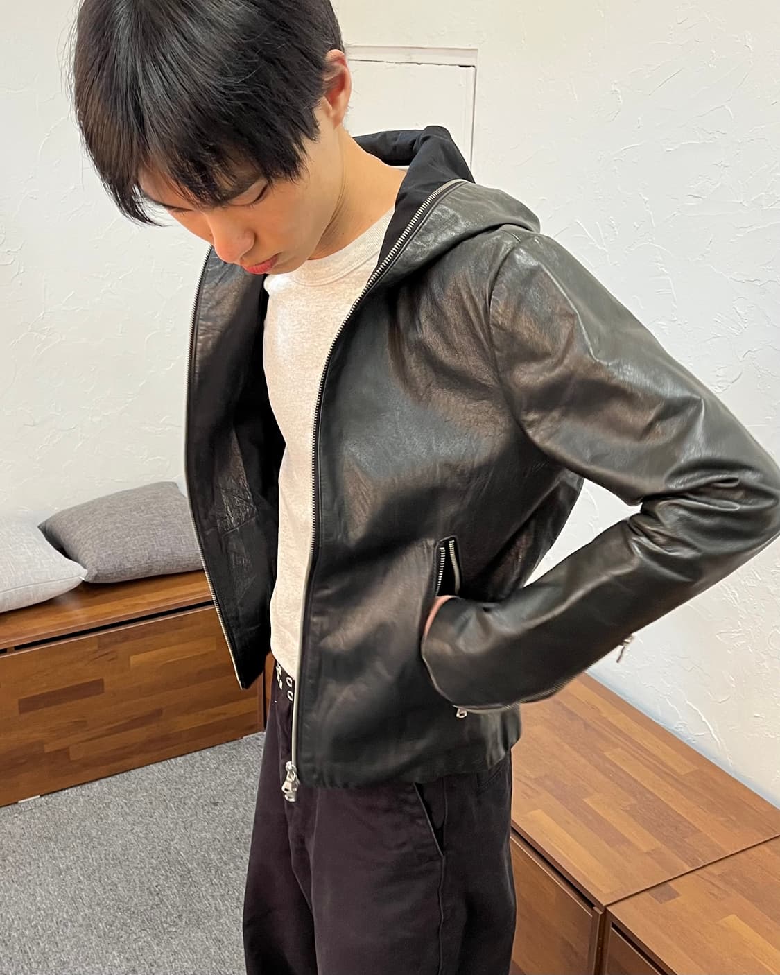 Harlem Rounge 풀집업 레더 후드 재킷 상품이미지8