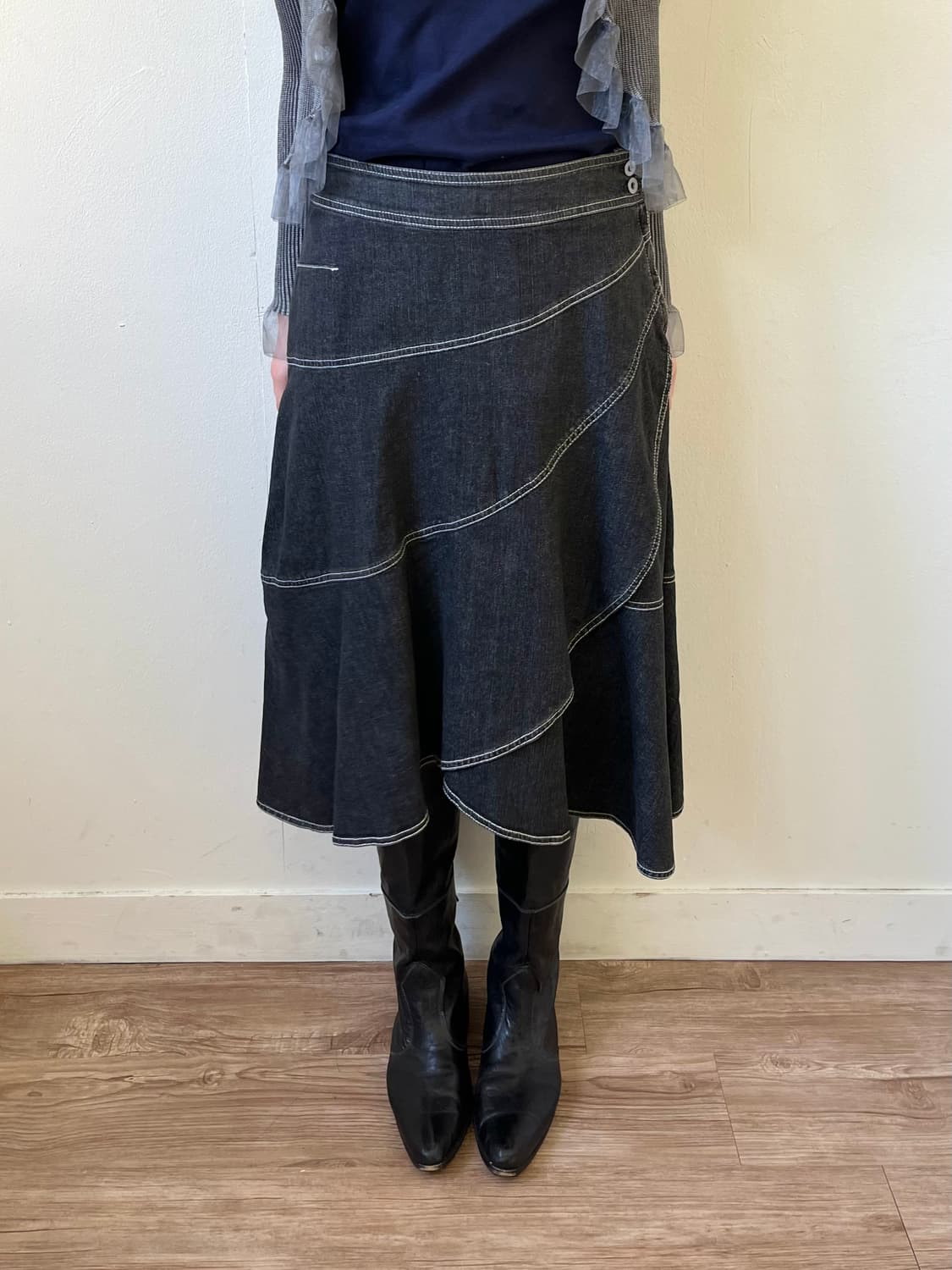 TWO:C 스티치 데님 스커트 상품이미지5