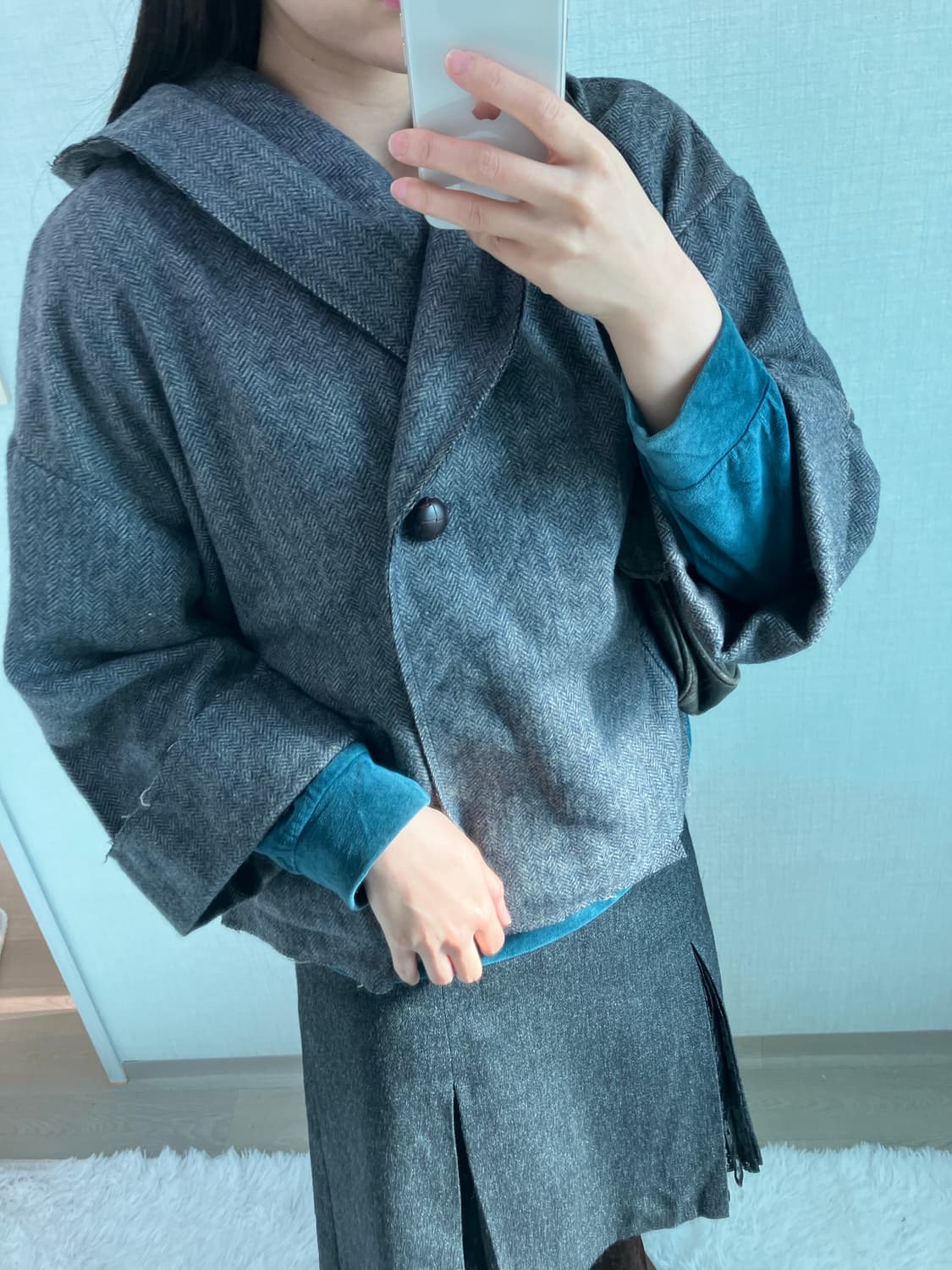 jpn vintage 차콜 후드 숏코트 y2k 스트릿 갸루 펑키 상품이미지5