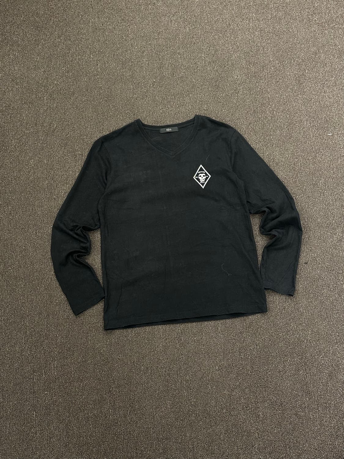 M)Japanese vintage 프린팅 v넥 블랙 롱슬리브 상품이미지3