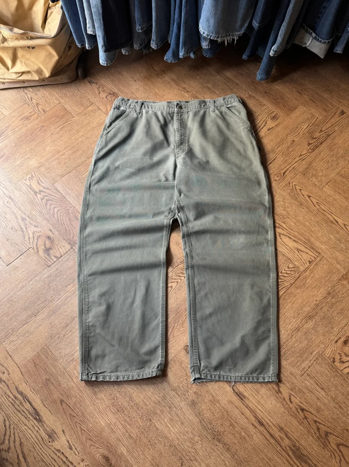 [42]칼하트 USA 서스펜더 버튼 모스그린 싱글니 워크 팬츠 상품이미지1