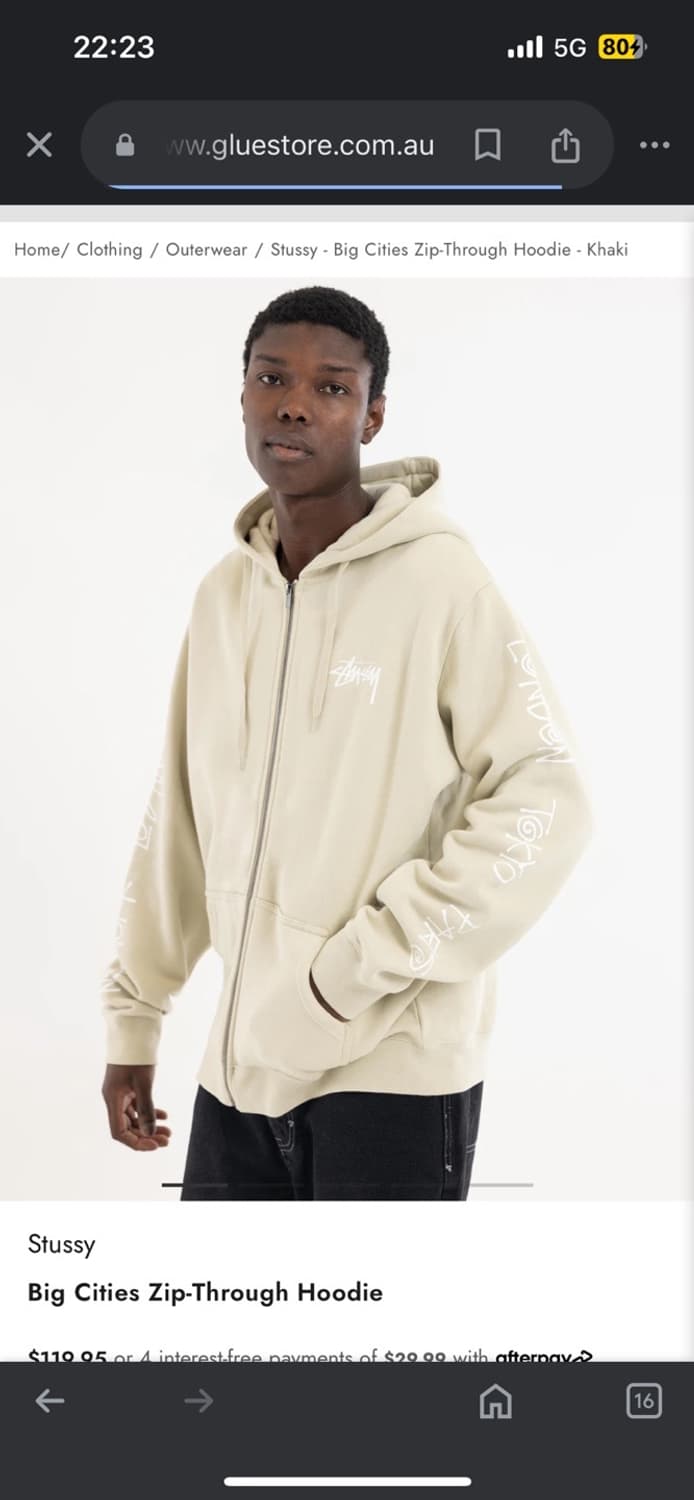 스투시 후드집업 m 베이지 상품이미지1