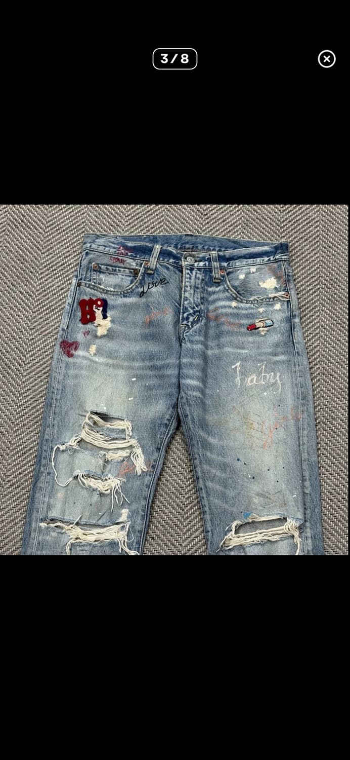 빈티지 디스트로이드 페인트 데님팬츠 상품이미지3
