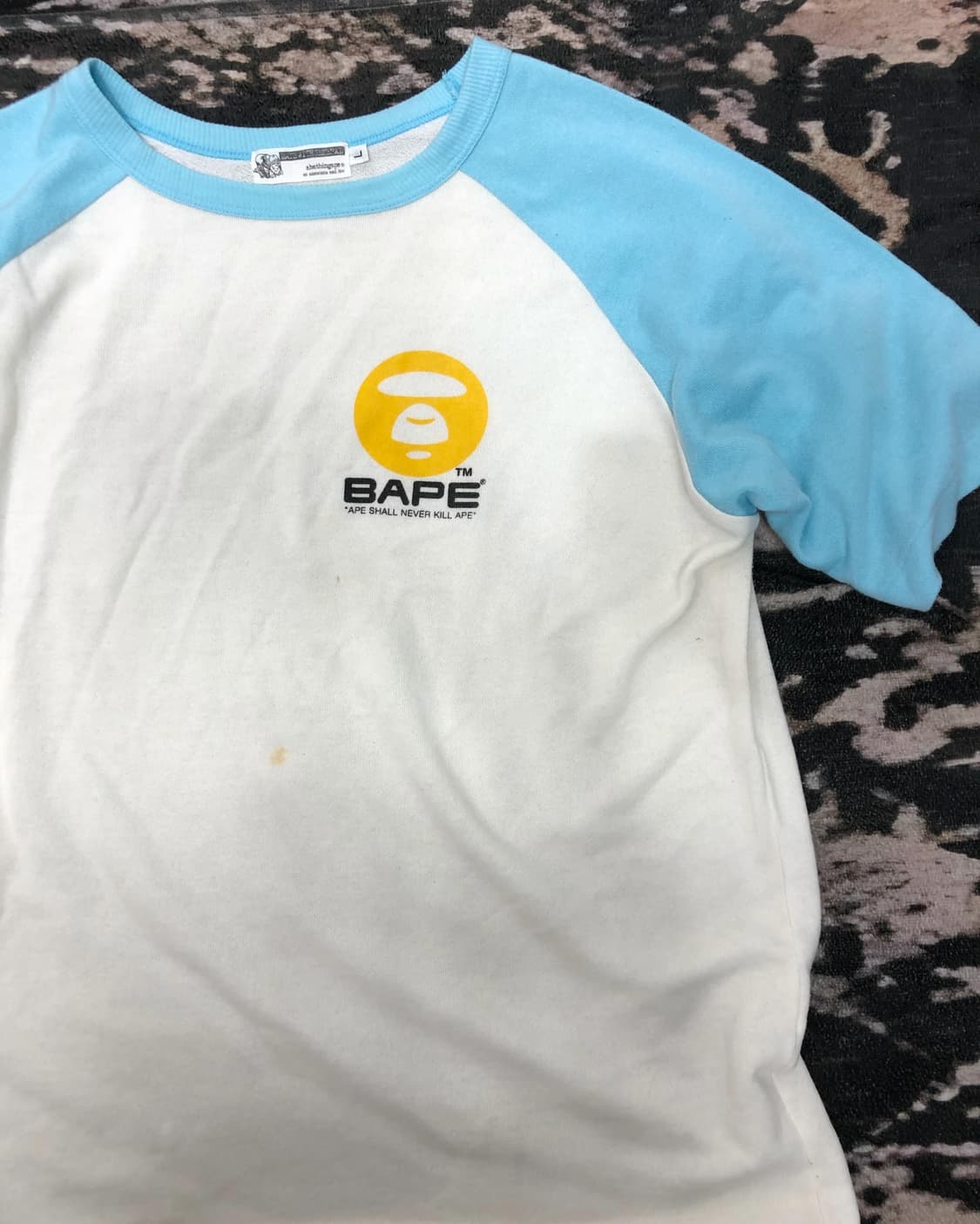 90’s bape 레글런 화이트 스카이블루 로고 탑 상품이미지4