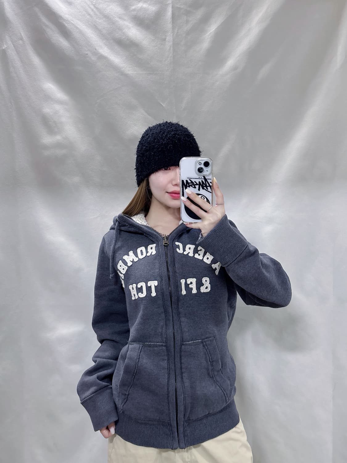 아베크롬비 빅로고 양털 그레이 후드집업  상품이미지1