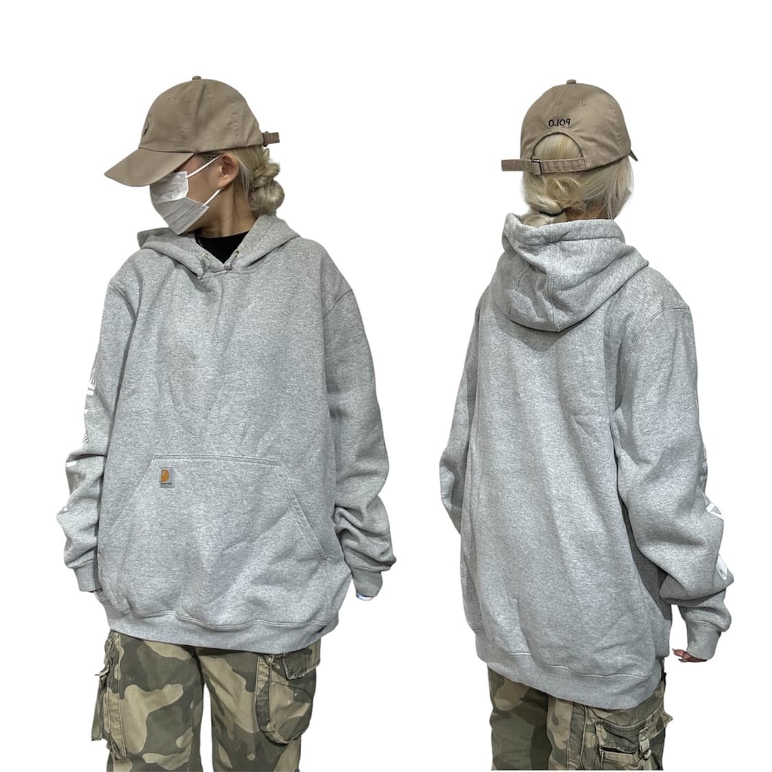 칼하트 그레이 오버핏 화이트 사이드 로고 후드티 L 상품이미지1