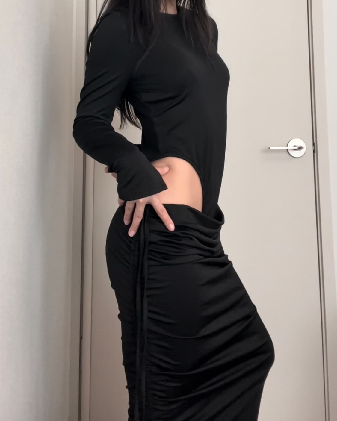 black maxi bodysuit shirring ops 상품이미지5