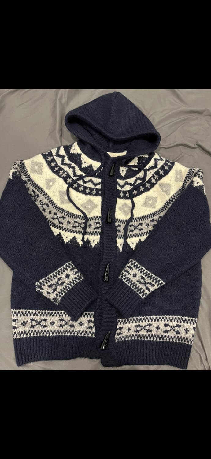 라퍼지스토어 자카드 니트 후드 네이비 상품이미지1