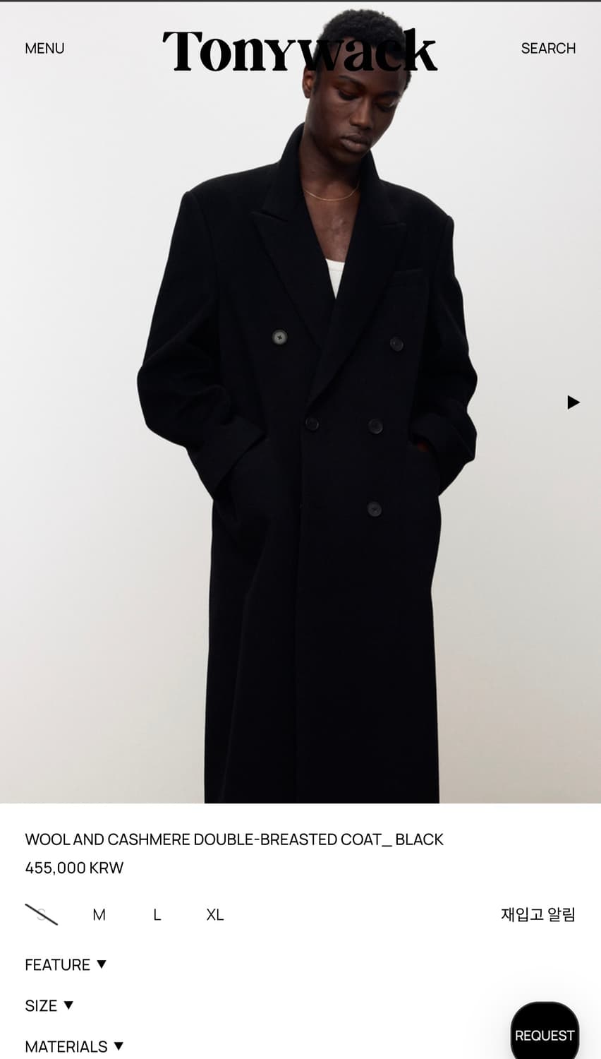 [토니웩] 25FW 더블 브레스티드 코트, 블랙, M size 상품이미지1