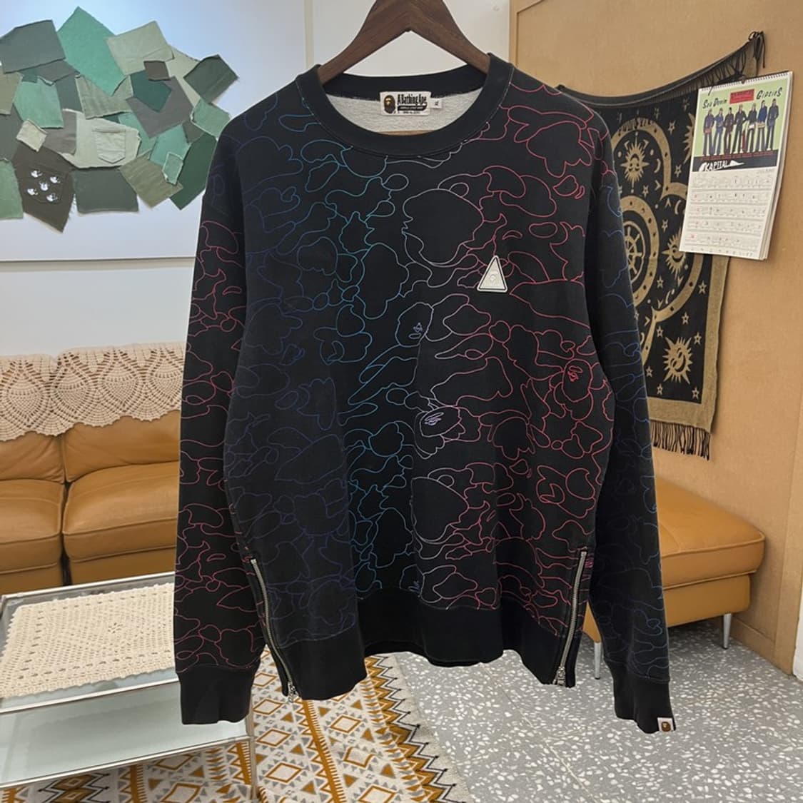 베이프 AAPE 스트릿 펑크 지퍼 레인보우 사루 맨투맨 XL C11067 상품이미지3