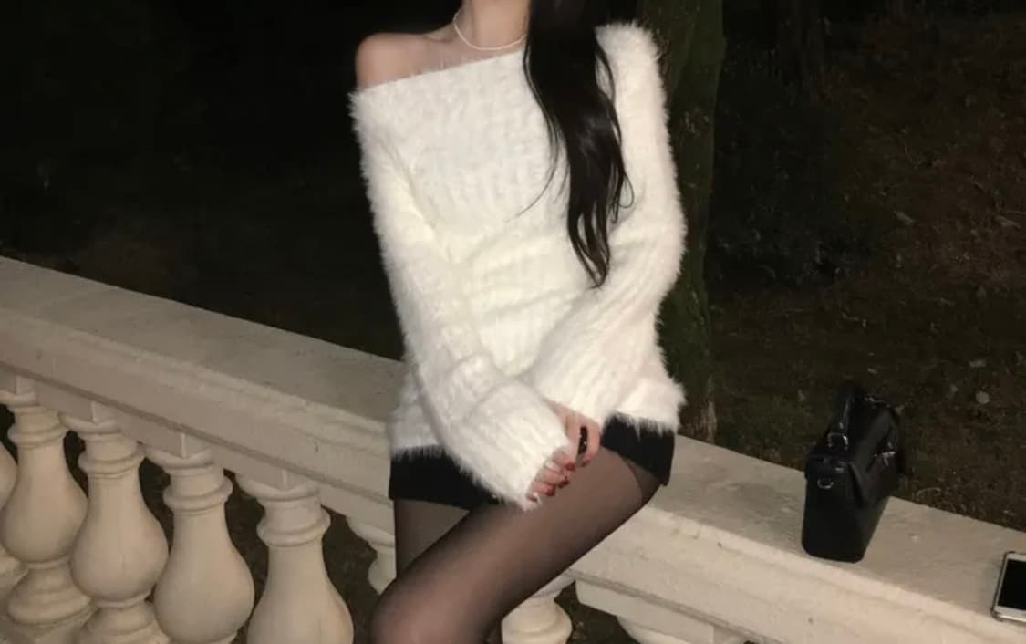 y2k 여리핏 오프숄더 화이트 아이보리 크림 니트 상품이미지2