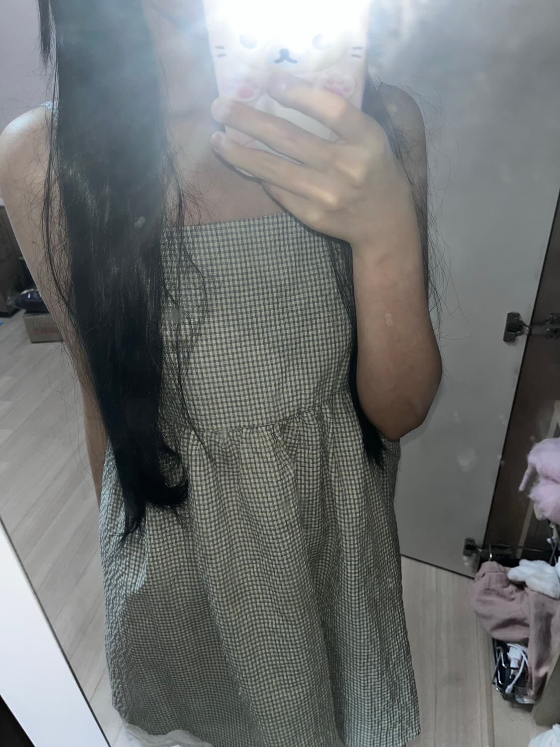 스나계 히메갸루 체크 나시 원피스 상품이미지3