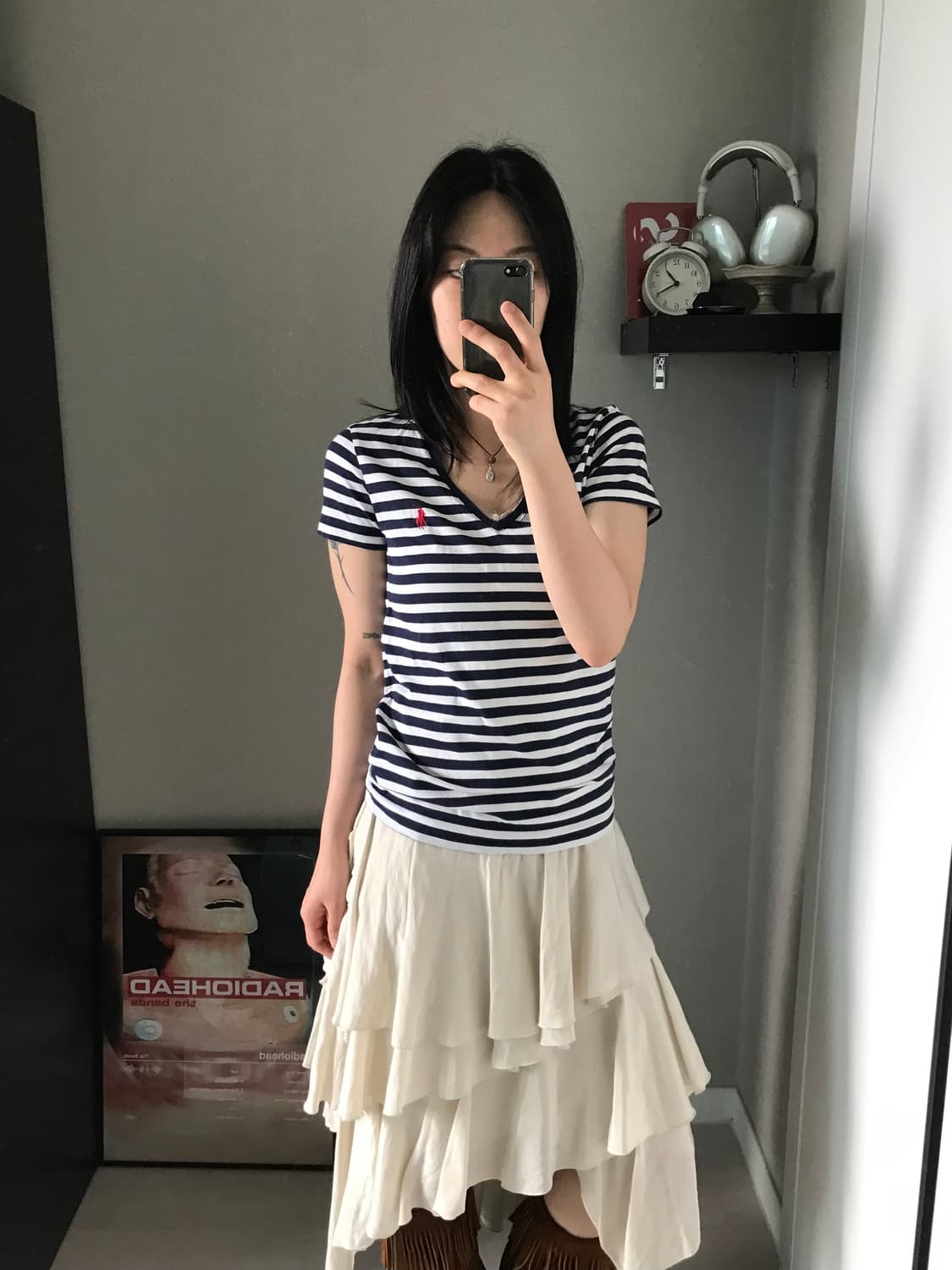 폴로 랄프로렌 포니로고 스트라이프 브이넥 반팔티 상품이미지3