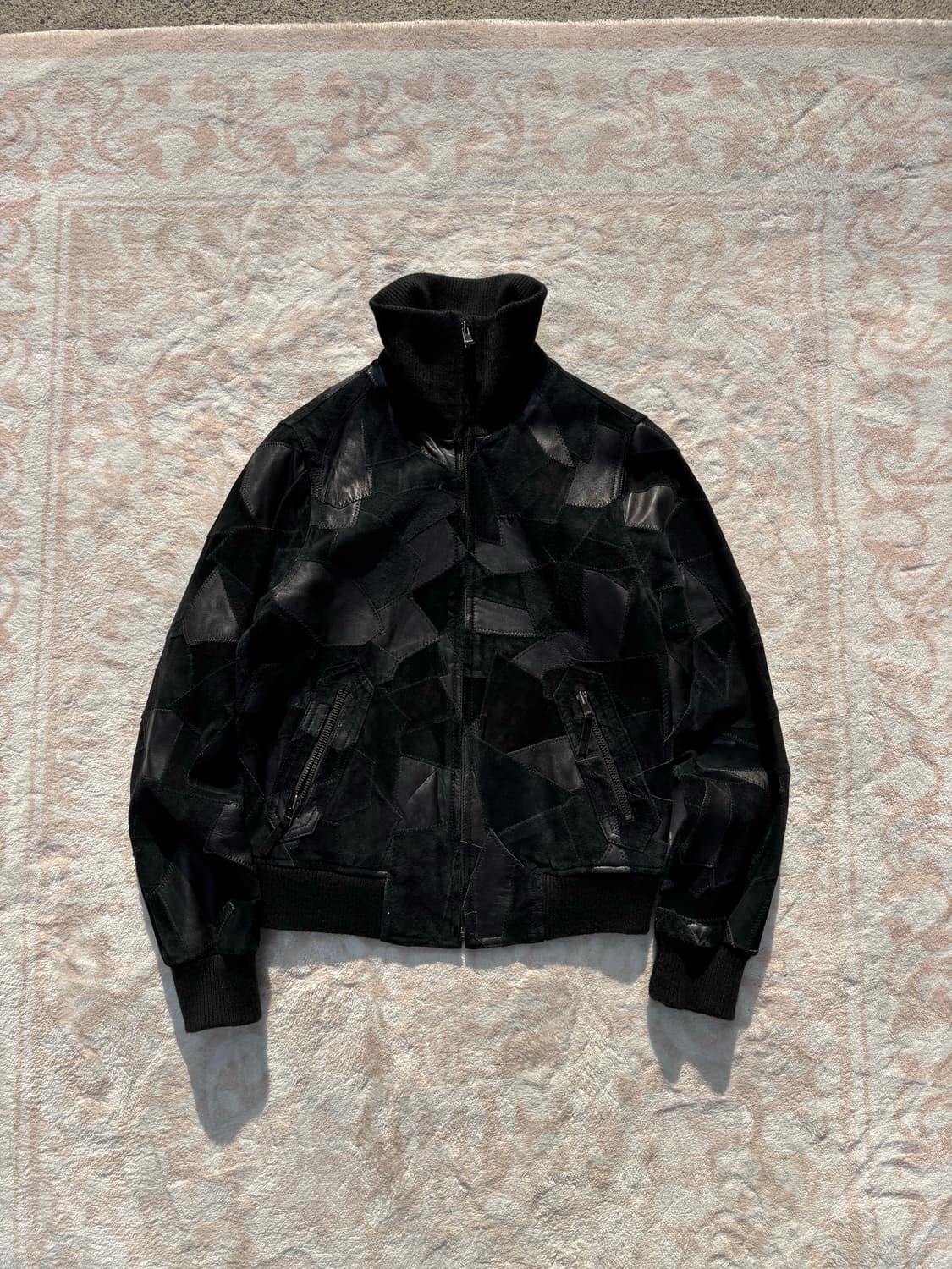 RU Jeans 패치워크 블랙 리얼레더 크롭 봄버자켓 상품이미지1