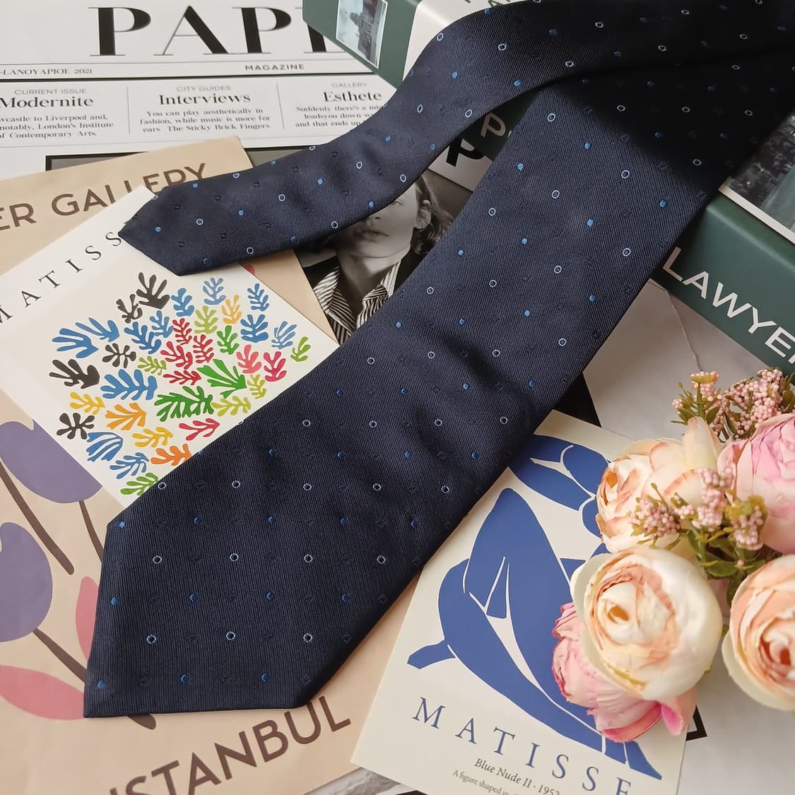 펜디 실크 네이비 주카 패턴 넥타이 9cm S~A+등급 E727 상품이미지3