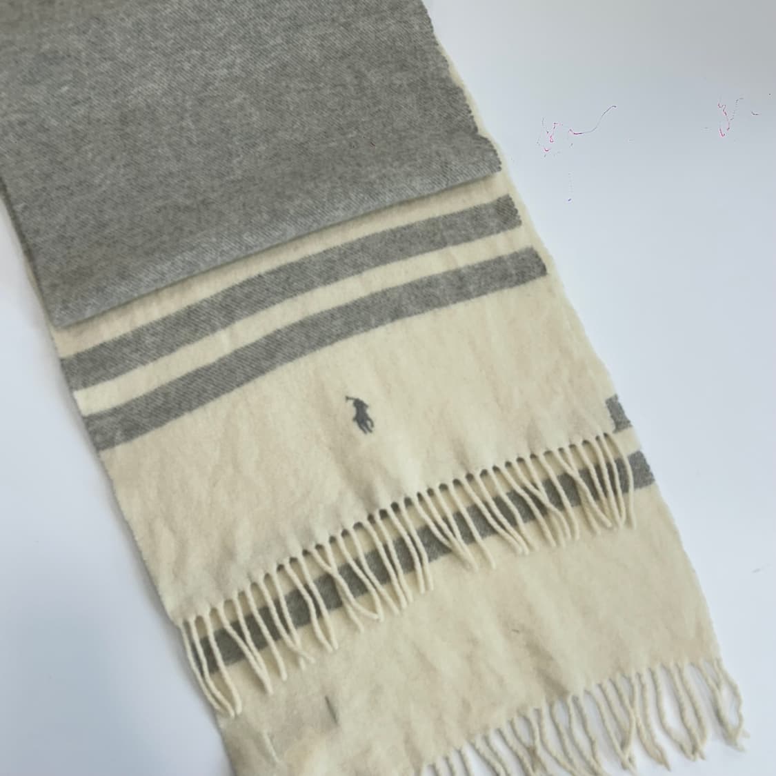 Polo 폴로 그레이 아이보리 배색 목도리  상품이미지3