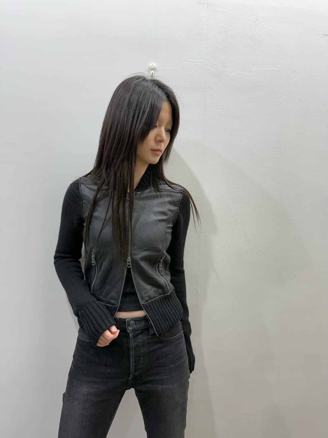 아르마니 레더&니트 크롭 투웨이 집업 상품이미지1