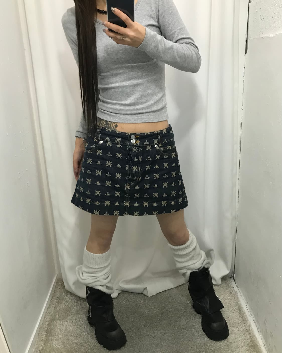 비비안 웨스트우드 레드라벨 패턴 데님 스커트 상품이미지1