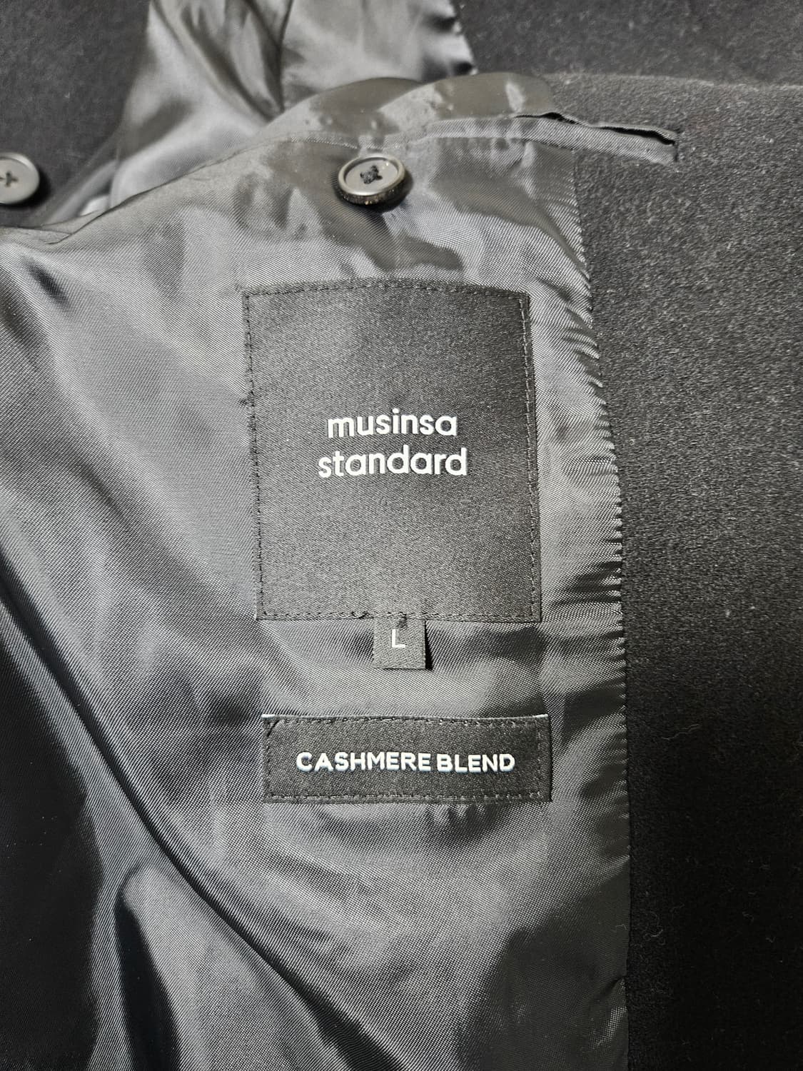 무신사스탠다드 캐시미어 블렌드 오버사이즈 발마칸 코트 블랙 L 상품이미지4