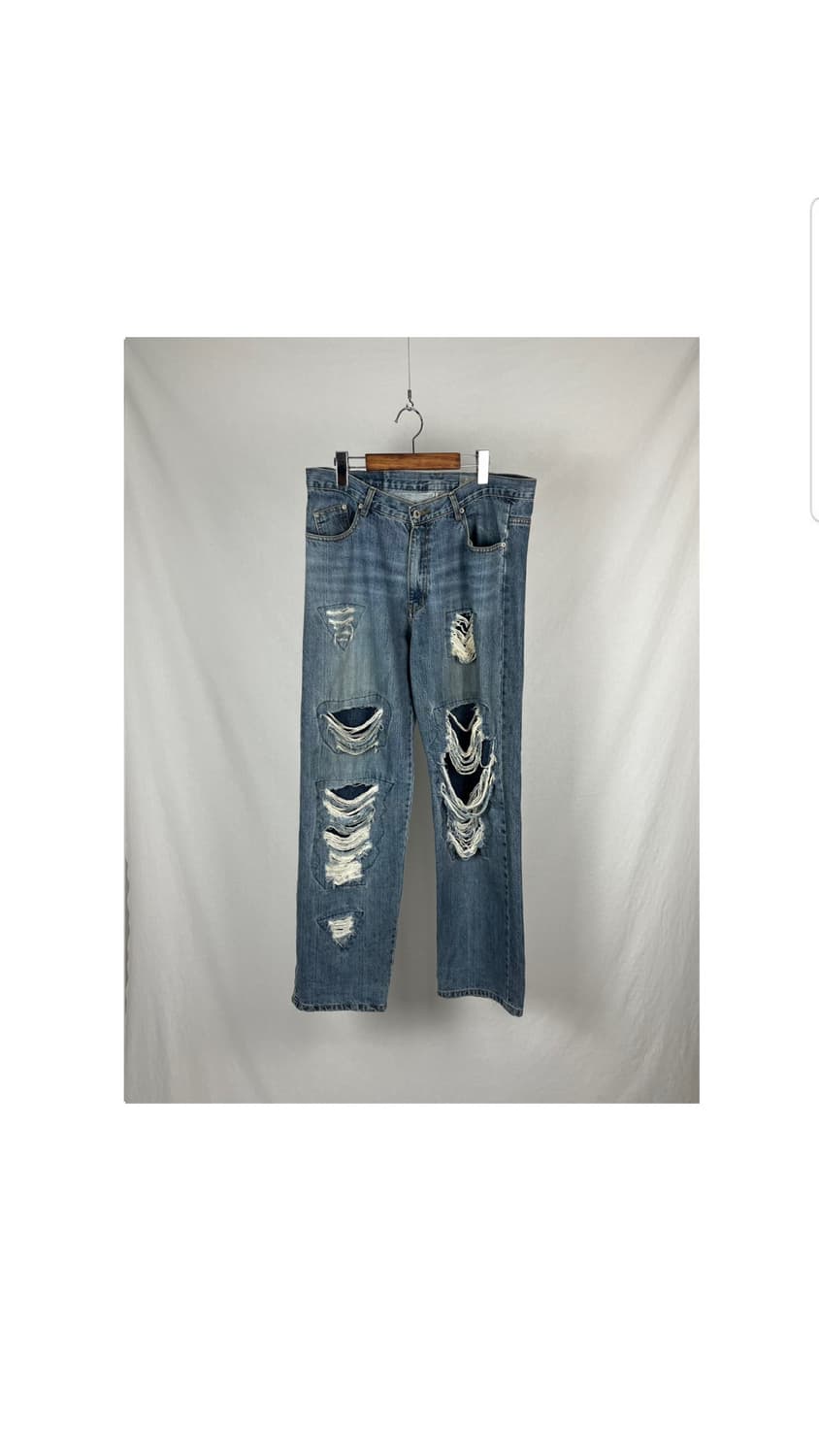 Vintage 데미지 연청 와이드핏 데님팬츠  상품이미지1