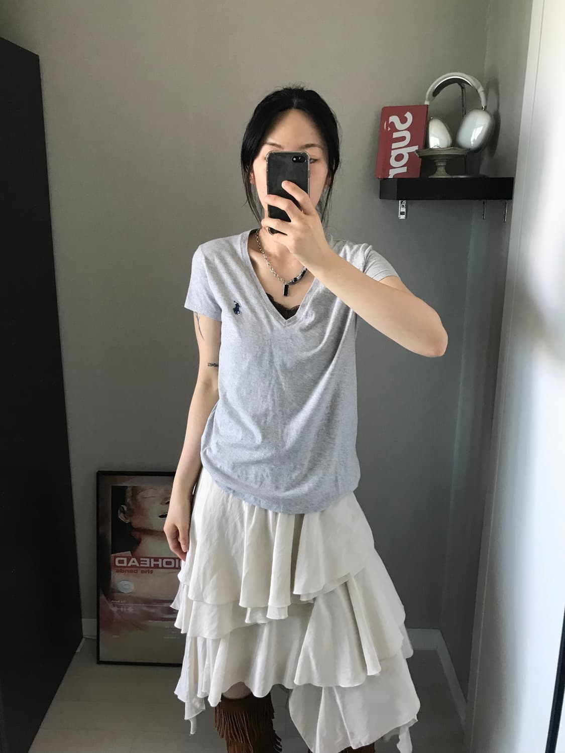 폴로 랄프로렌 포니 로고 그레이 브이넥 반팔 상품이미지2