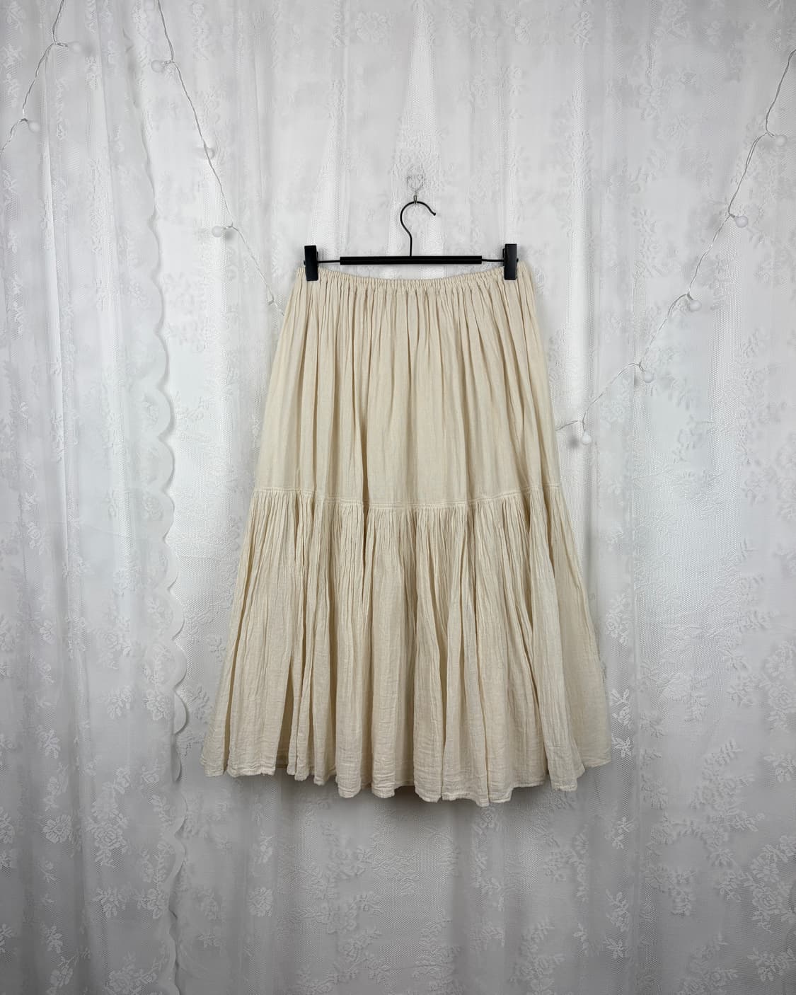 Cream Cotton Tiered Midi Skirt 상품이미지4