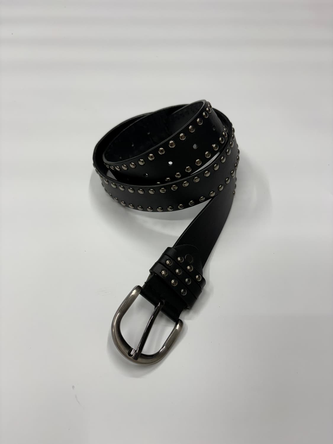 빈티지 더블 스터드 블랙 레더 벨트 Studded 상품이미지2