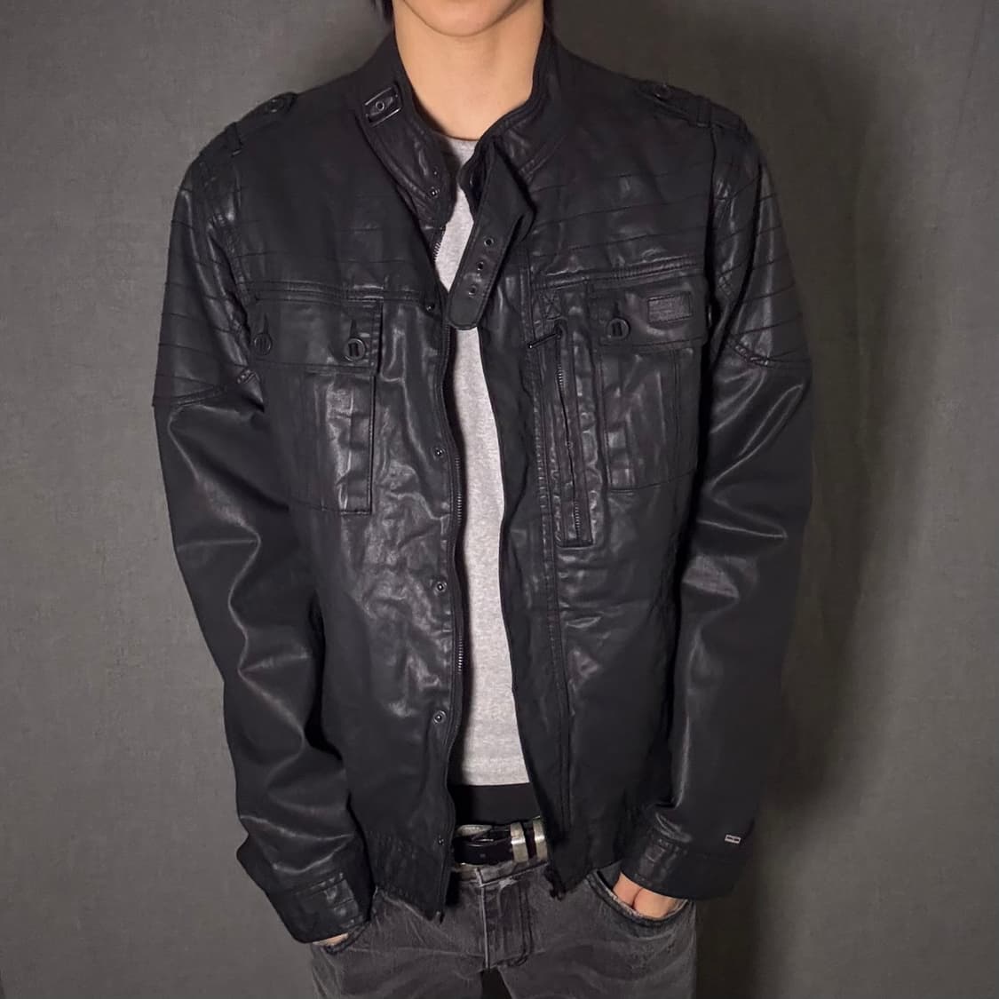 블랙 코팅진 포켓 자켓 상품이미지3