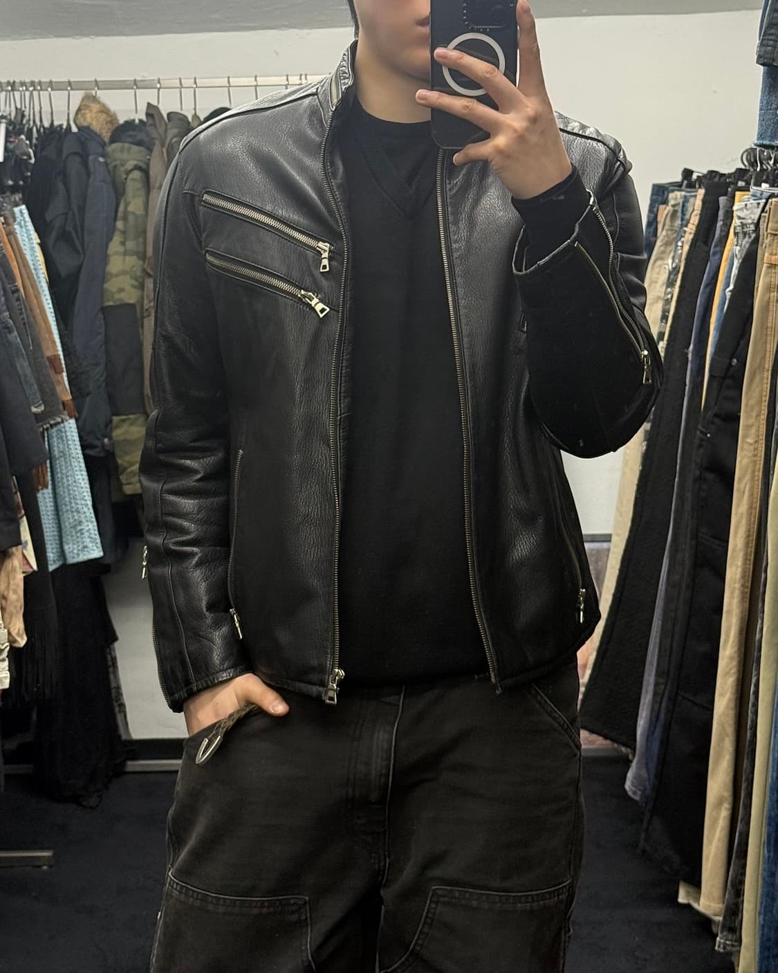 버디 옴므 염소 가죽 레더 자켓 지퍼 락시크 고스 펑크 라이더 바이커 상품이미지1