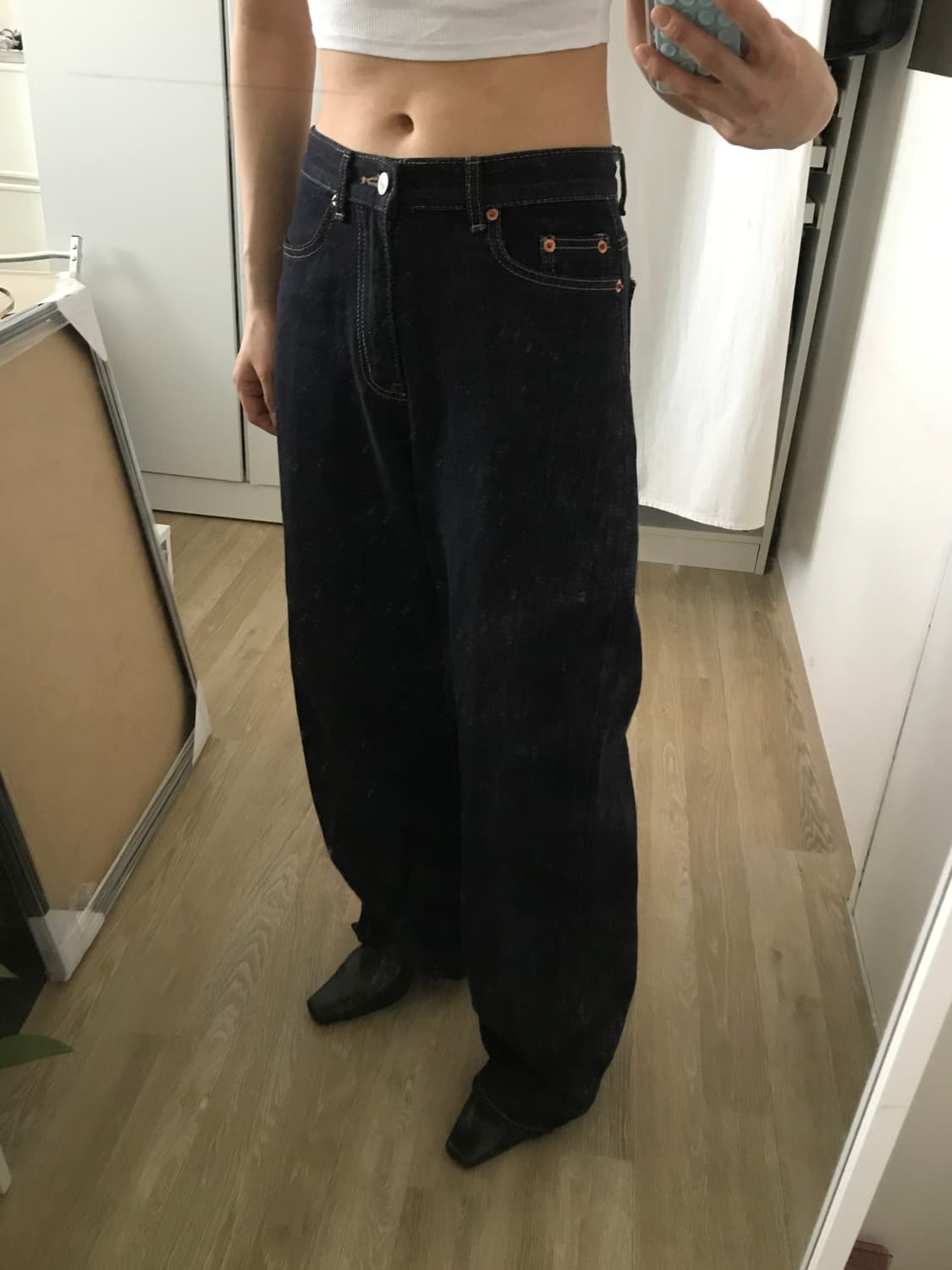 생지 데님 롱와이드 팬츠 상품이미지2