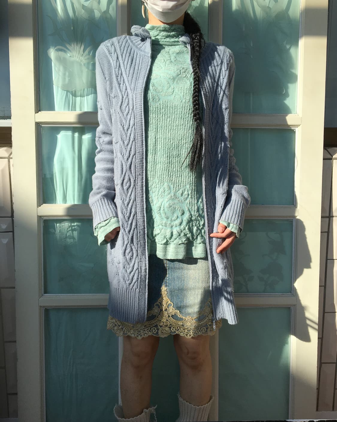 Cable pattern high neck knit zip up 상품이미지8