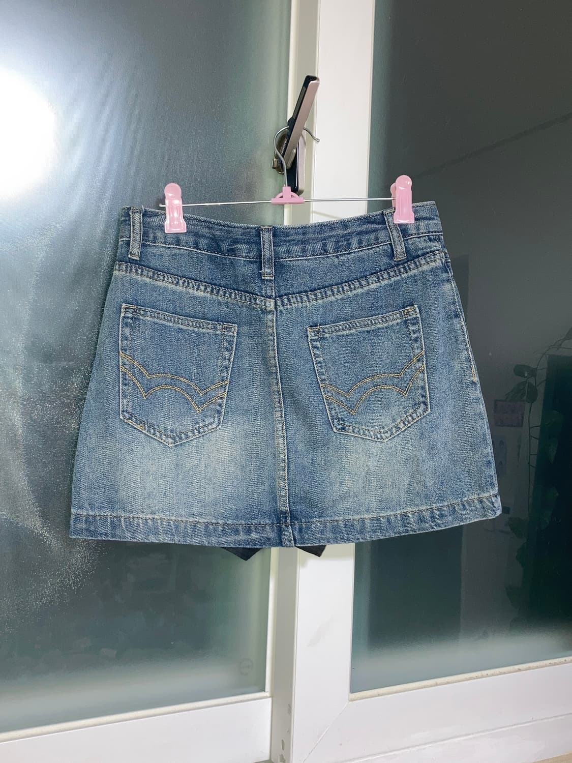 빈티지 구제 y2k 오네갸루 펑크 핀터깔 워싱 데님 미니 청 스커트 치마 상품이미지3