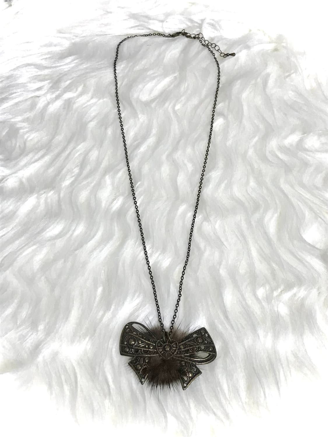 빈티지 갸루 리본 앙고라퍼 체인 목걸이 상품이미지2