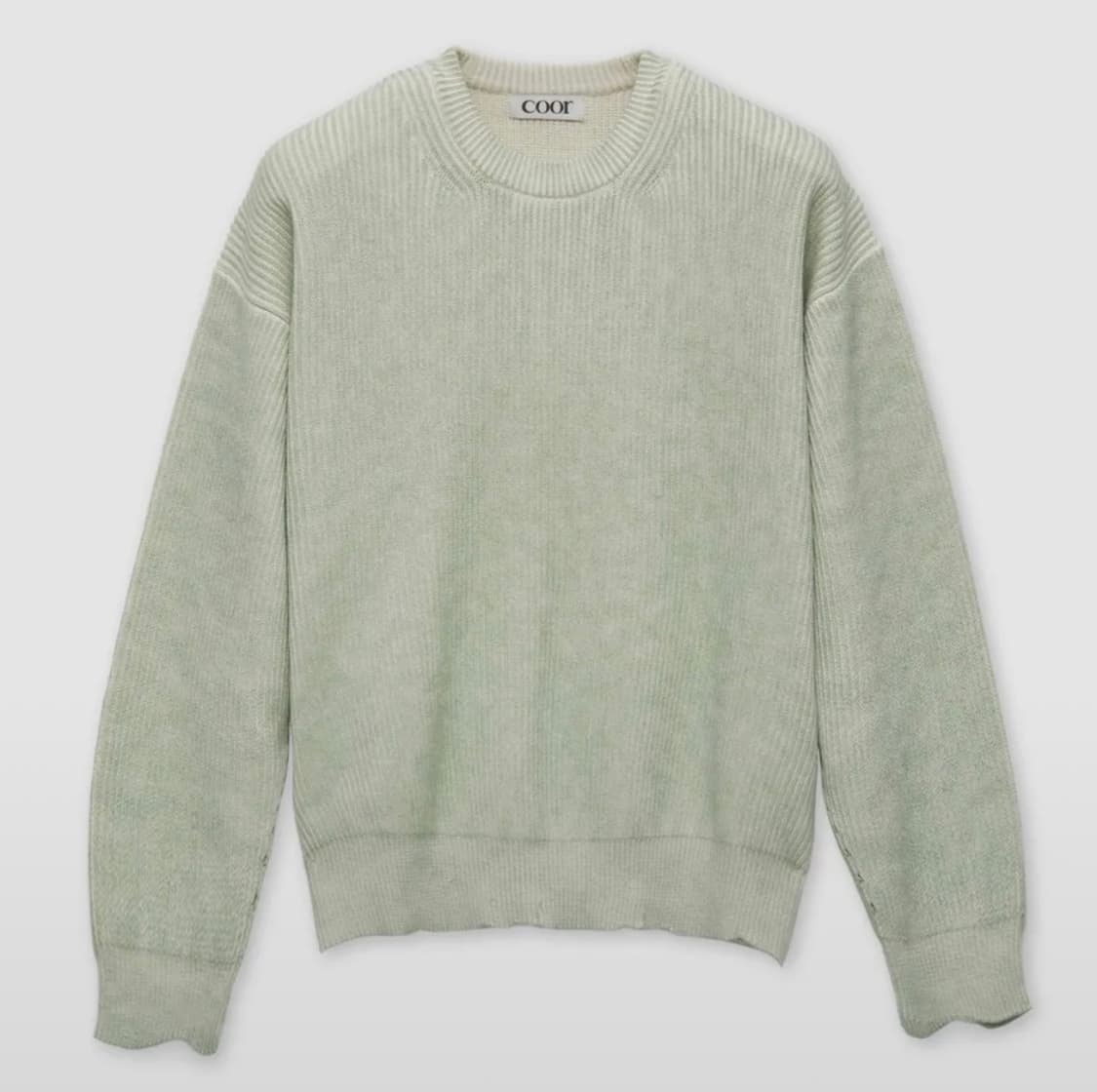 쿠어 커팅 디테일 다잉 크루넥 니트 (워시드그린) 상품이미지1