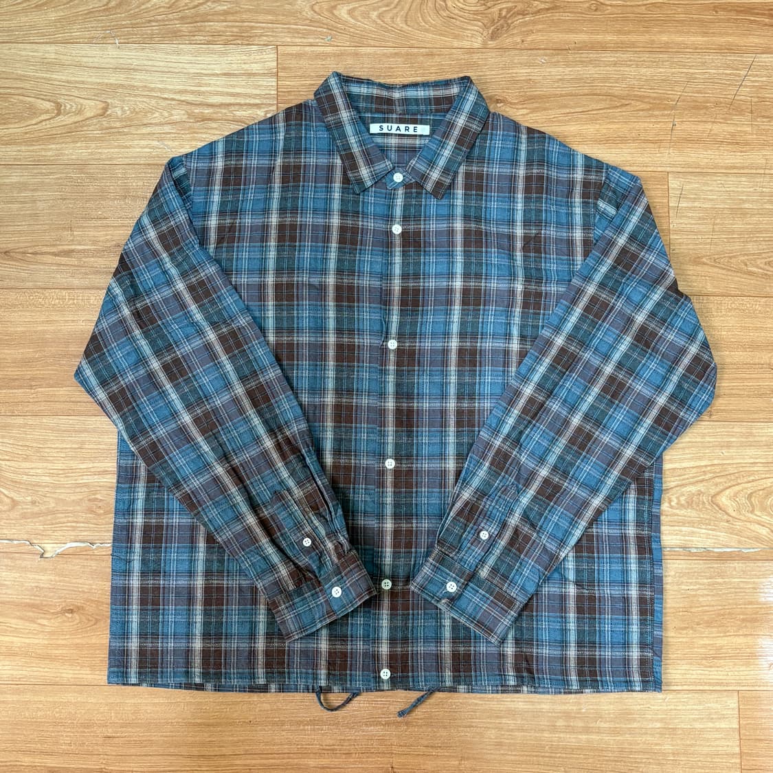 수아레 데일리 스트링 체크셔츠 인디블루 M 상품이미지1