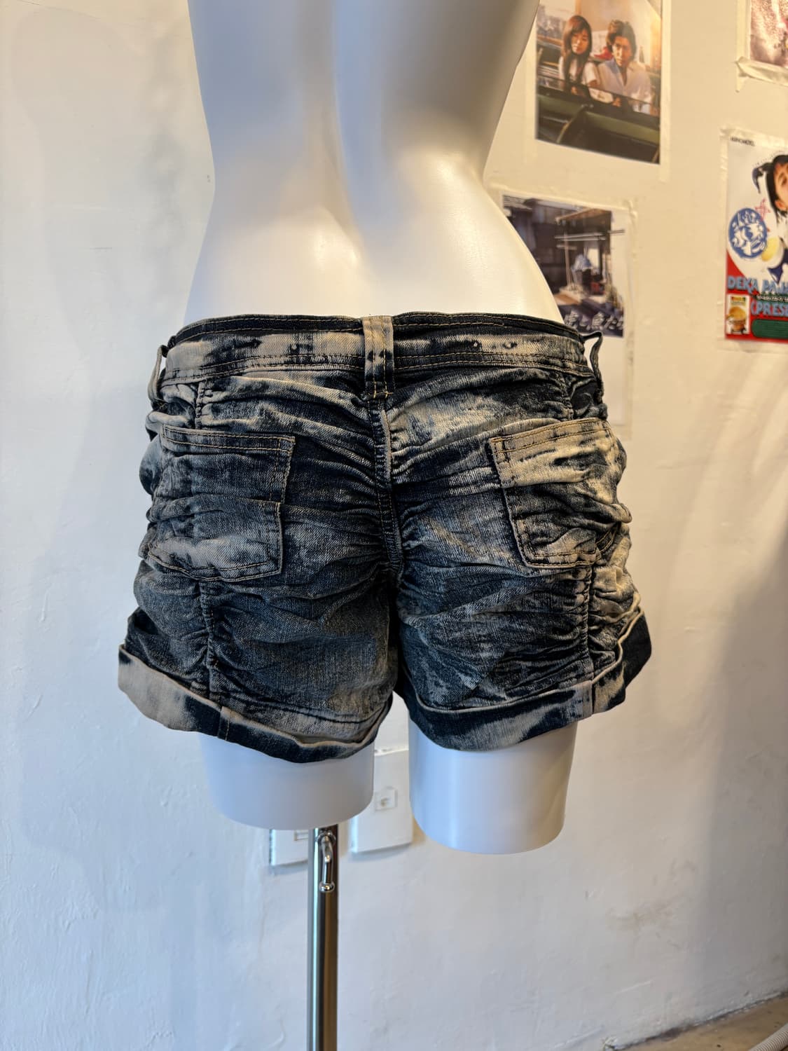 셔링 디테일 워싱 데님 숏팬츠 갸루 y2k 상품이미지7
