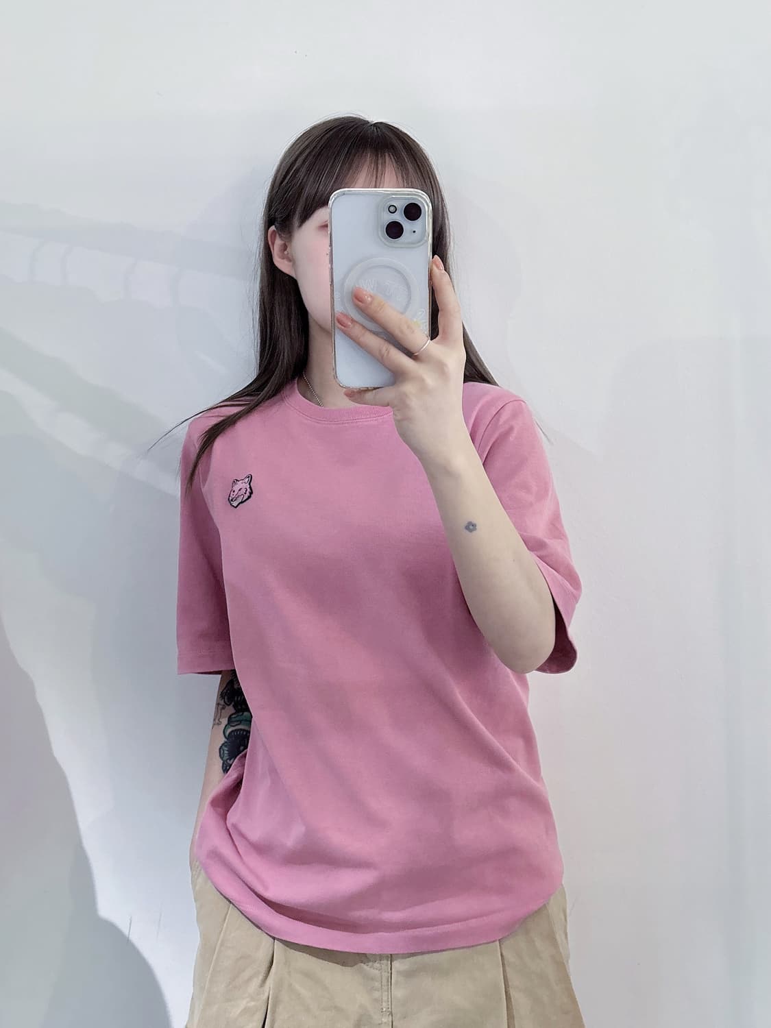 메종키츠네 뮤트핑크 폭스헤드 반팔 상품이미지2