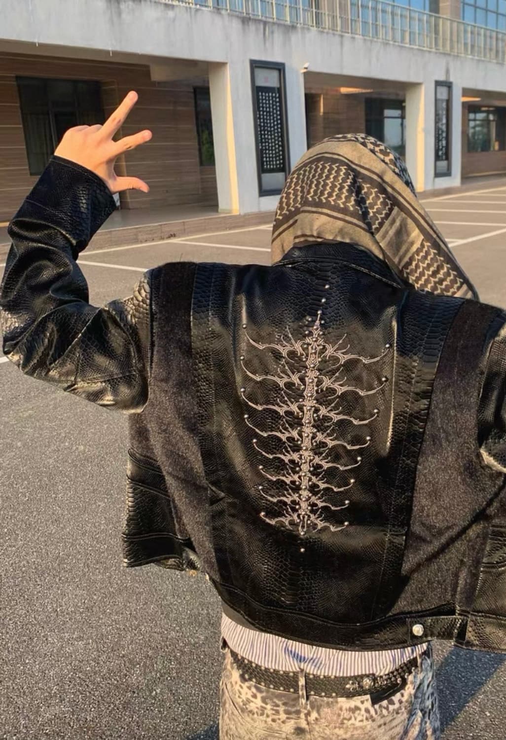 Snake Pattern Leather Patchwork jacket 상품이미지5