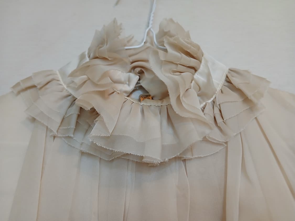 고급 프릴 시스루 아이보리 쉬폰 블라우스 셔츠 홀복 드라이 상태 상품이미지2