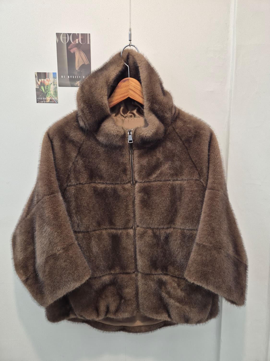 LIOBELL 리오벨 브라운 페이크퍼 후드 자켓 M(66-77) 상품이미지1