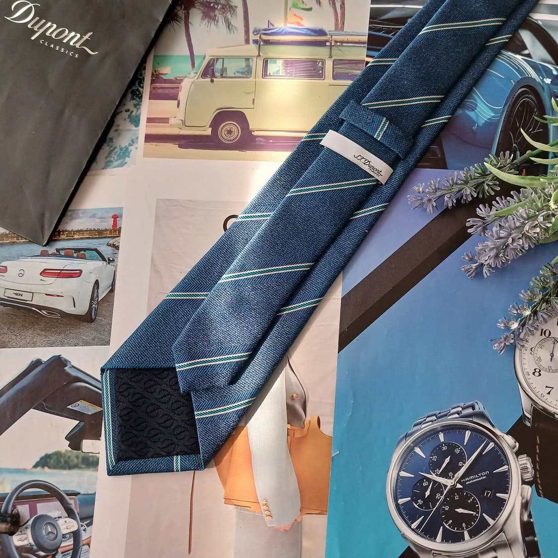 듀퐁 블루 스트라이프 자수 로고 넥타이 8.8cm A+등급 A18980
 상품이미지4