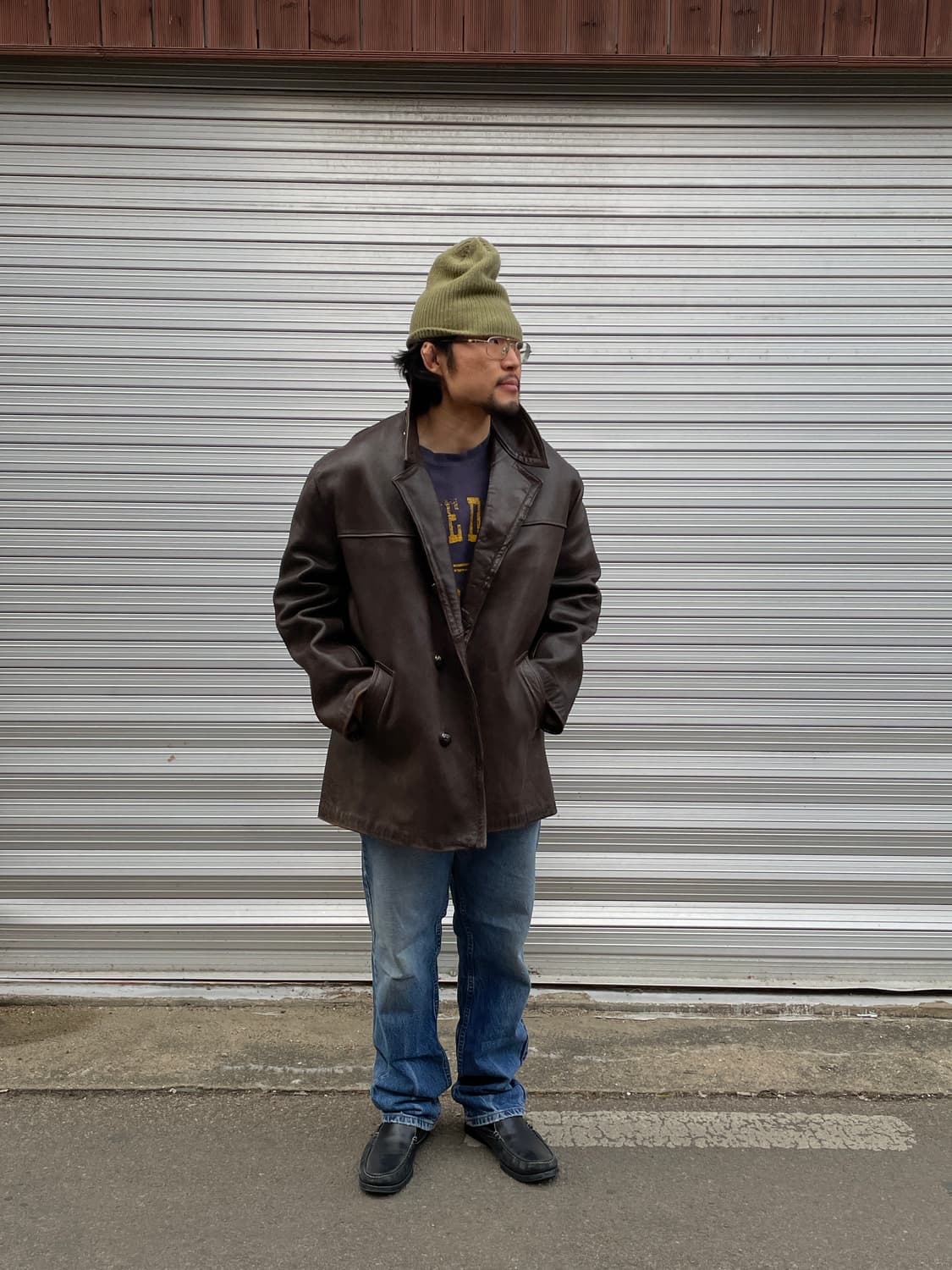 Rare!)60s French Brown Leather Car Coat  상품이미지1