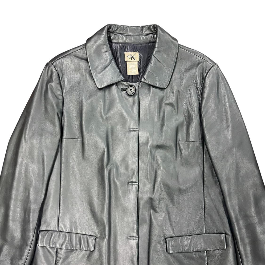 (M) 90s 캘빈클라인 혼방 레더 자켓 상품이미지2