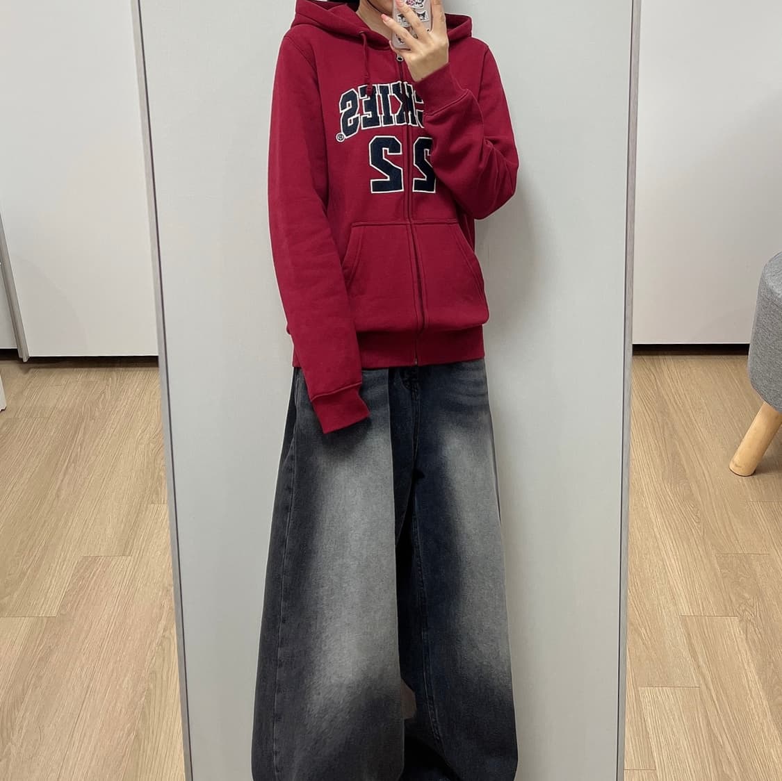 디키즈 자수 빅로고 버건디 후드집업 상품이미지1